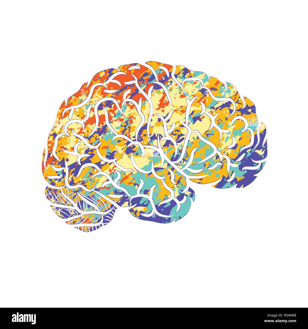 Grunge Farbe menschlichen Gehirn Silhouette auf weißem Hintergrund Stock Vektor