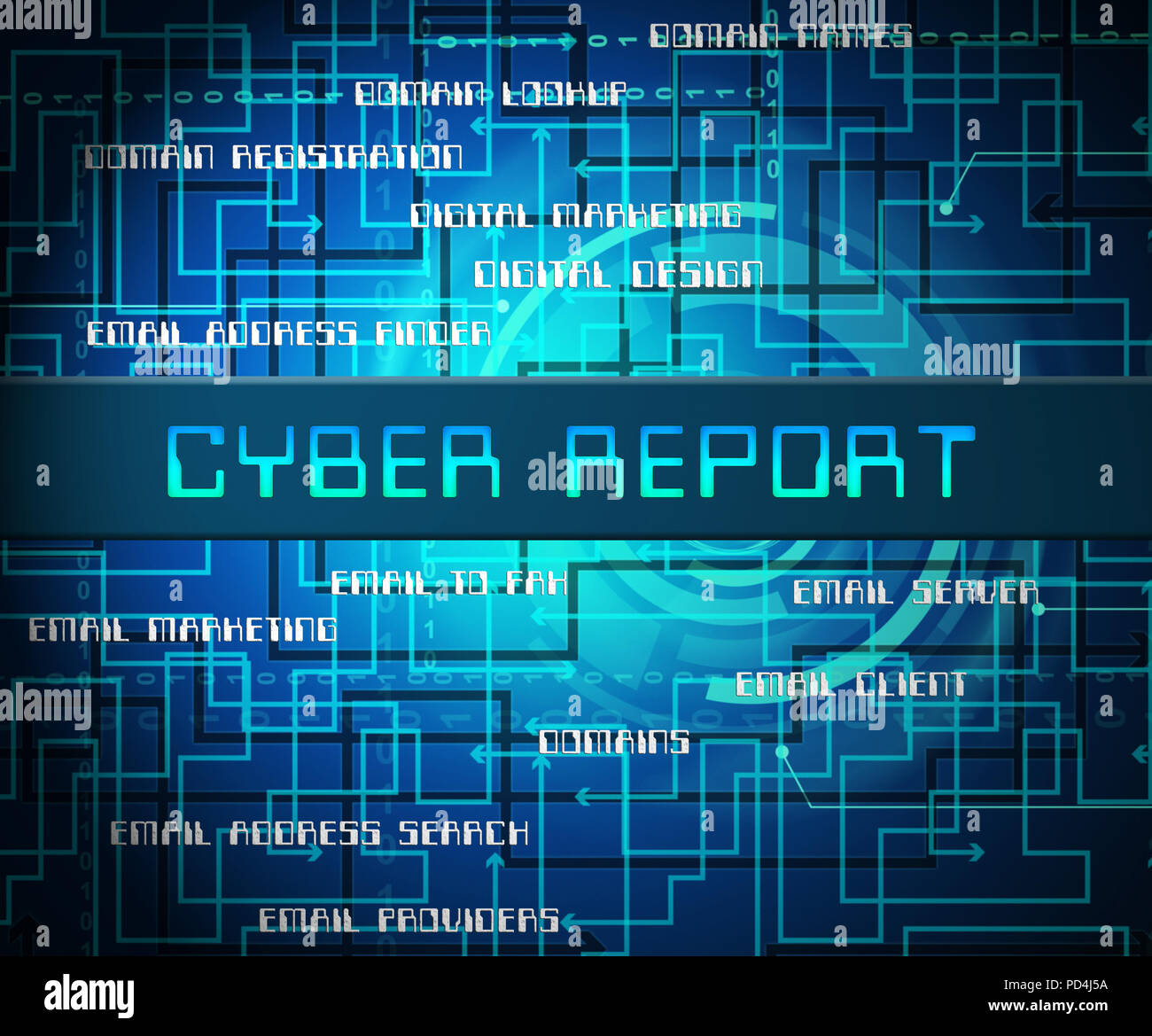 Cyber Bericht digitale Analytics Ergebnisse 2D-Abbildung zeigt, Cloud Computing oder virtuellen Netzwerk Analyse und Überprüfung Stockfoto