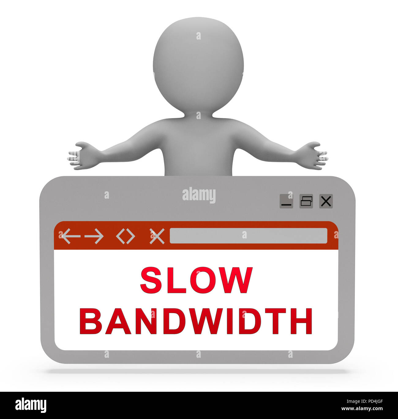 Langsam Bandbreite Breitbandnetz Drosselklappe 3D Rendering bedeutet Schneckentempo der Kommunikation über das Internet oder WLAN-Netzwerk Stockfoto
