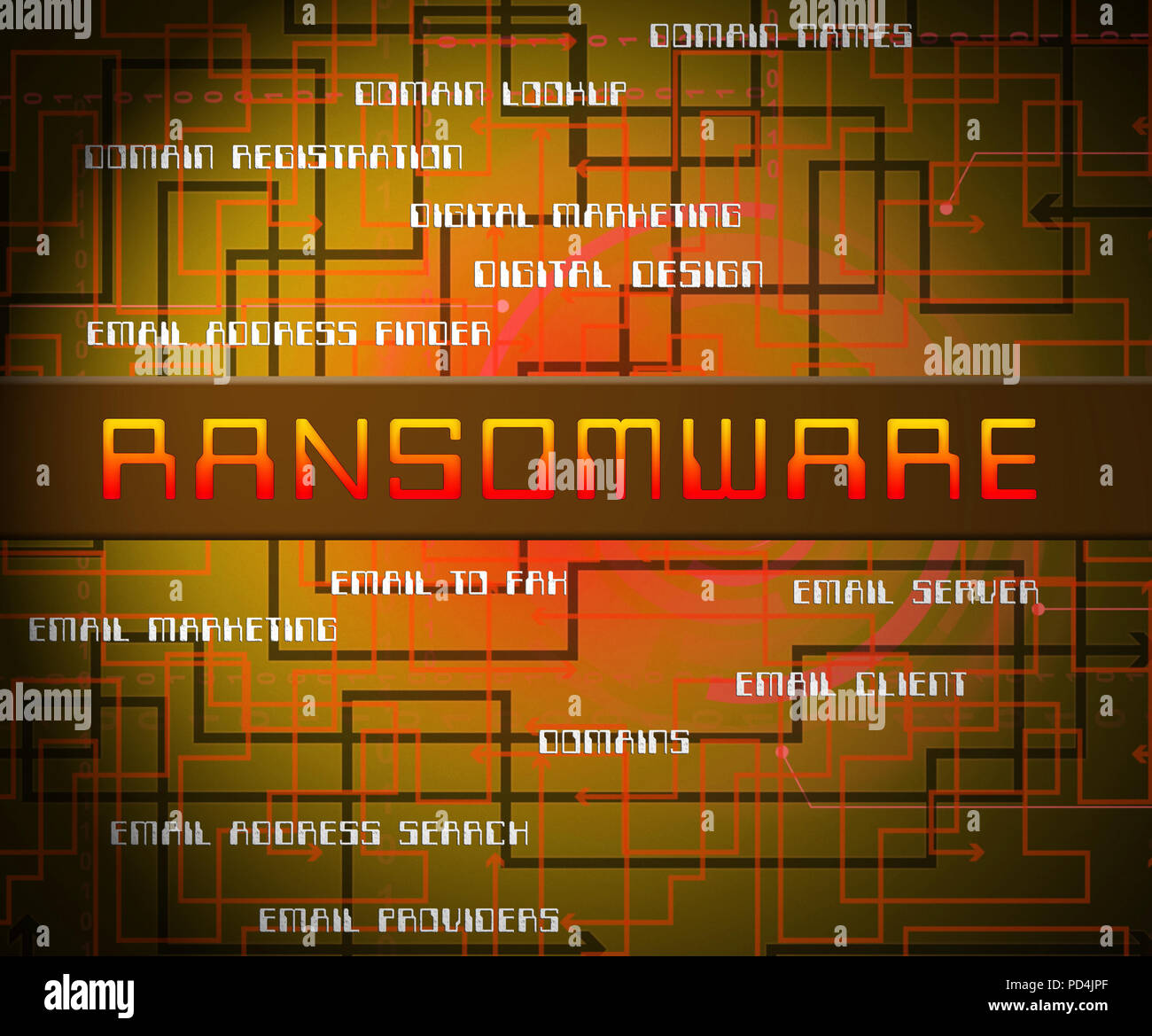 Lösegeld Ware Erpressung Sicherheitsrisiko 2d-Abbildung zeigt Ransomware angreifen Computer Daten und Erpressung genutzt Stockfoto