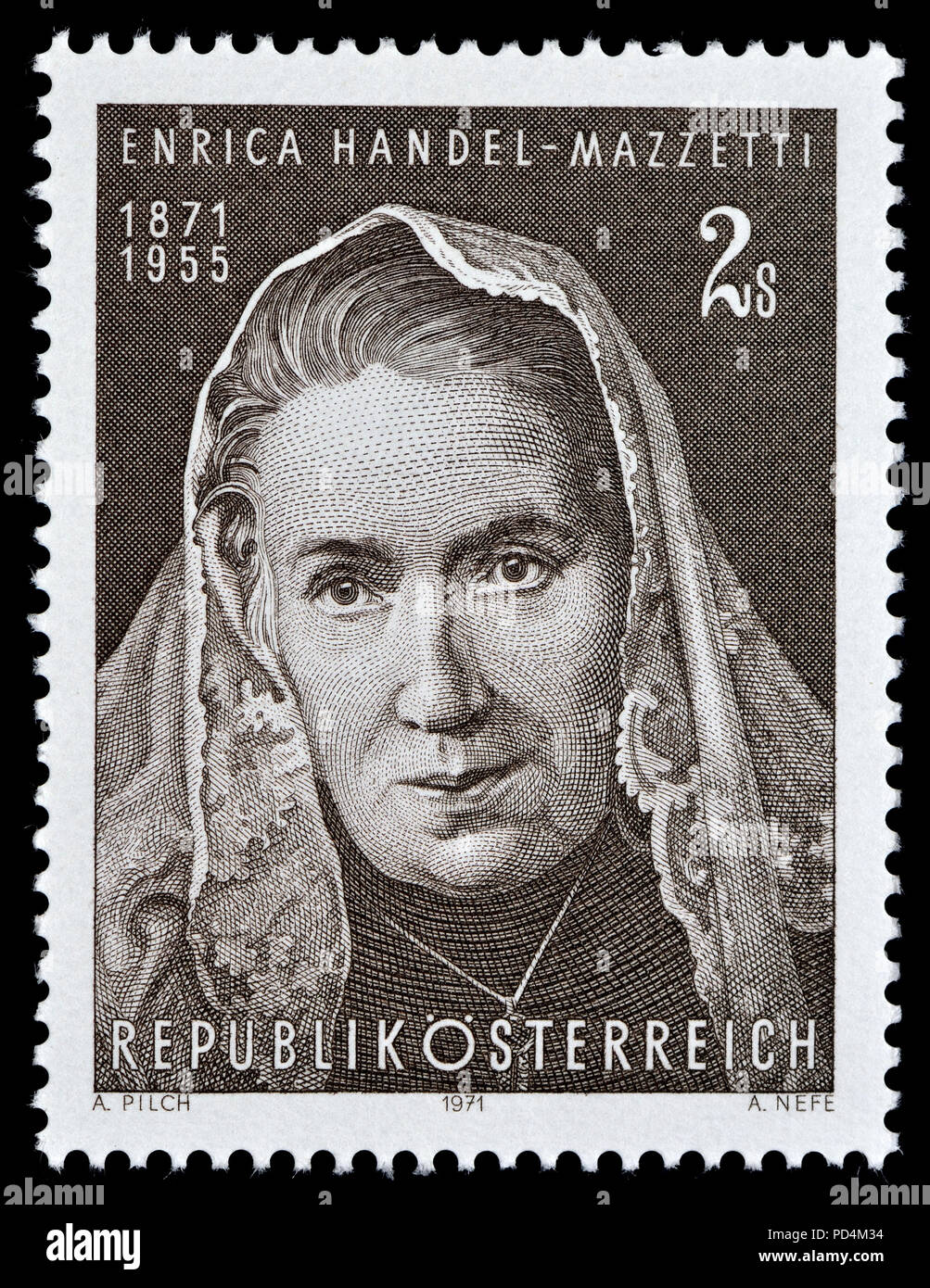 Österreichische Briefmarke (1971): Enrica von Handel-Mazzetti (1871-1955), österreichischer Dichter und Schriftsteller zum Schreiben historische Romane bekannt, insbesondere Sterben Stockfoto