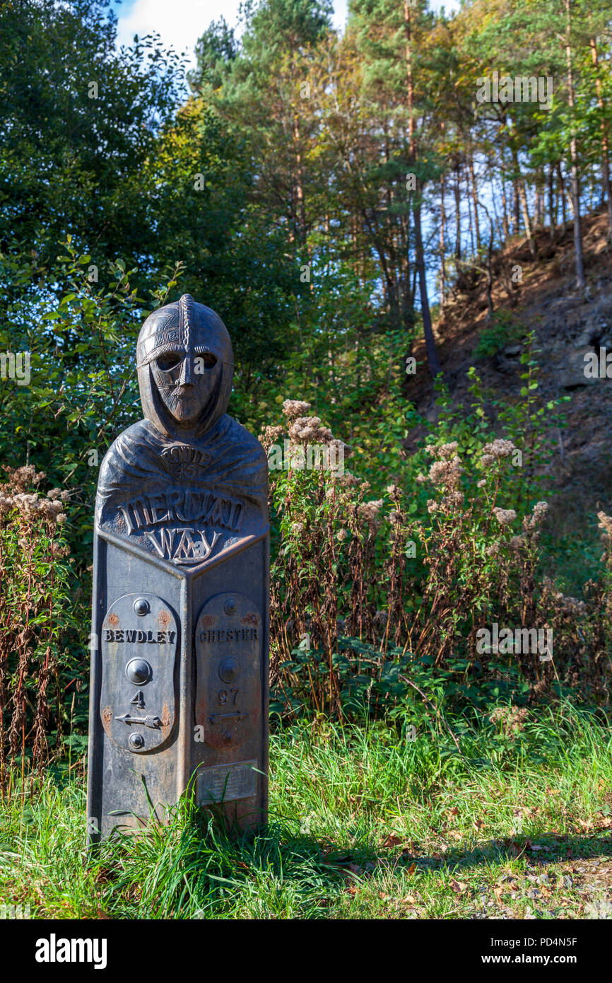 Ein waymarker auf dem Meridian in der Wyre Forest, Worcestershire, England Stockfoto