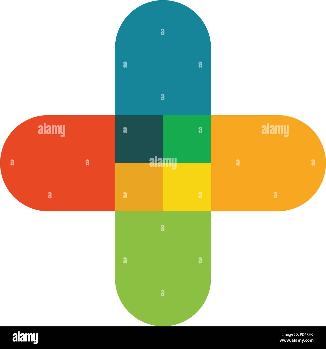 Kreuz bunte Icon, isolierte abstrakte plus Symbol, Apotheke, modernes Logo, geometrische Design prägen, fügen Sie abstrakte Zeichen, Vector Illustration auf weißem Hintergrund. Stock Vektor