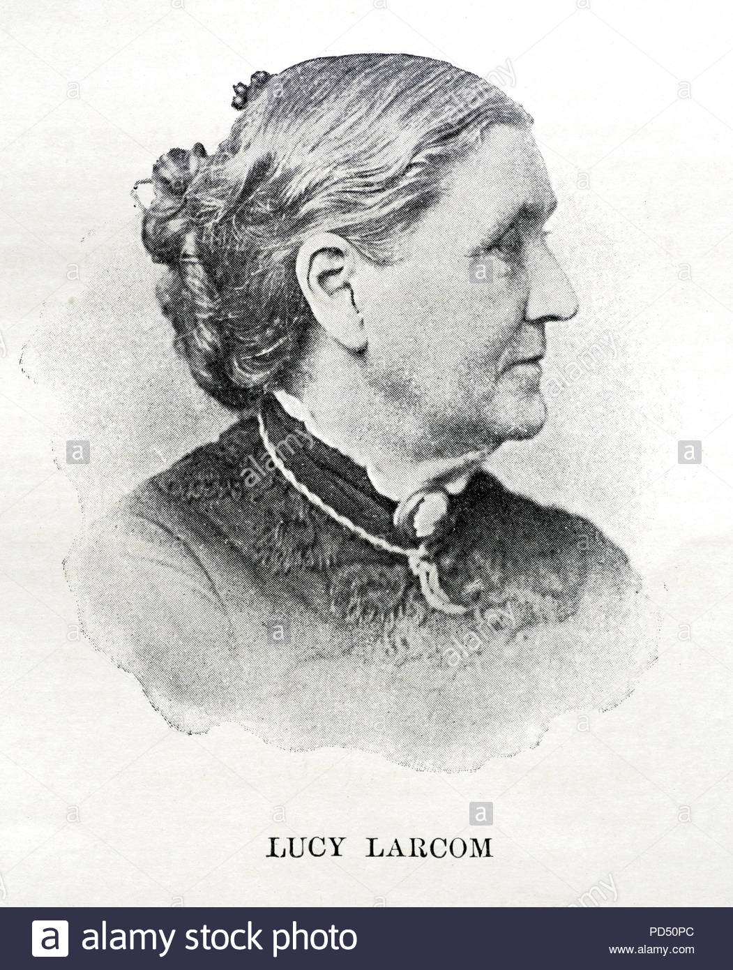 Lucy Larcom Portrait, 1824 – 1893, war eine amerikanische Lehrerin, Dichterin und Autorin, antike Illustration aus dem späten 19. Jahrhundert Stockfoto