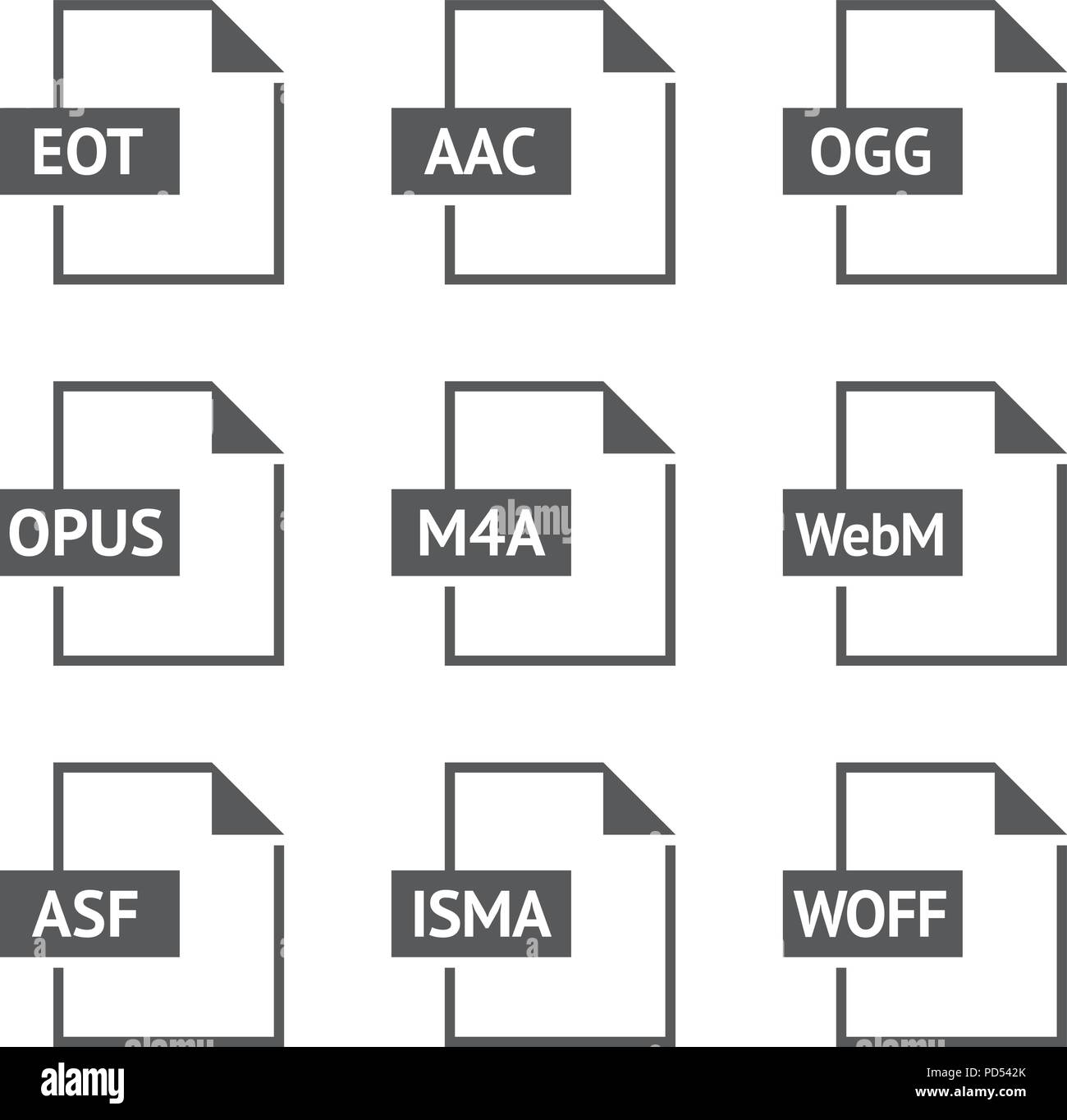 Dateiformat Symbol Serie in Schwarz und Weiß. Stock Vektor