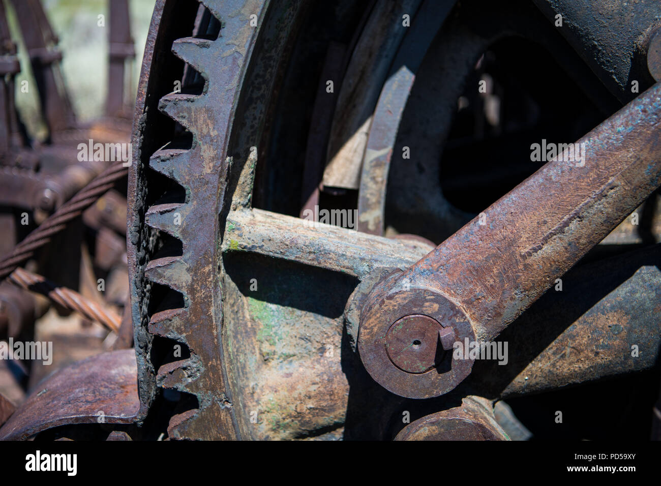 Nahaufnahme der Vintage industrielle verrostete Zahnräder Stockfoto