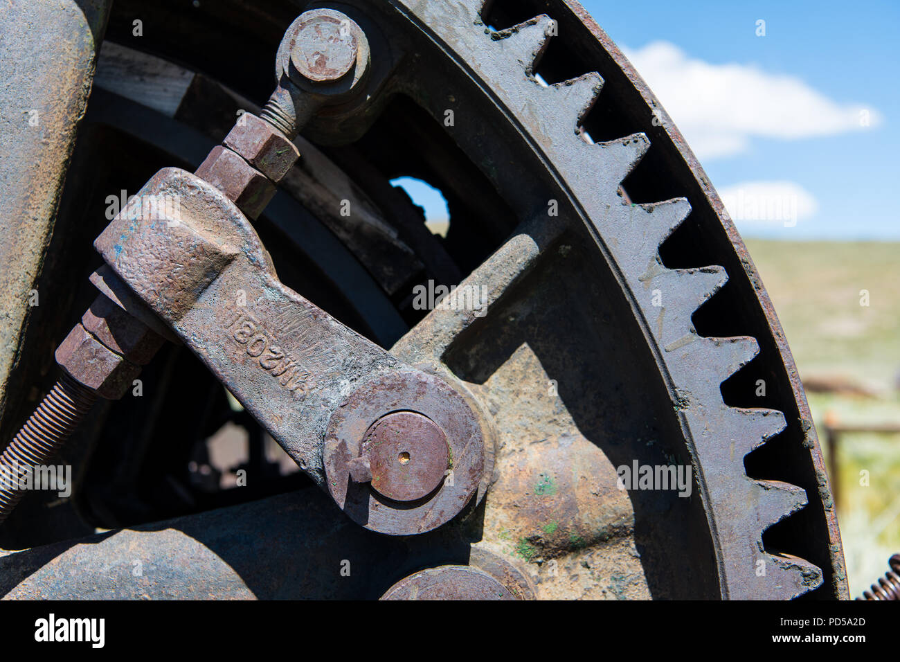 Nahaufnahme der Vintage industrielle verrostet, Zahnräder in der Geisterstadt Bodie, Kalifornien Stockfoto