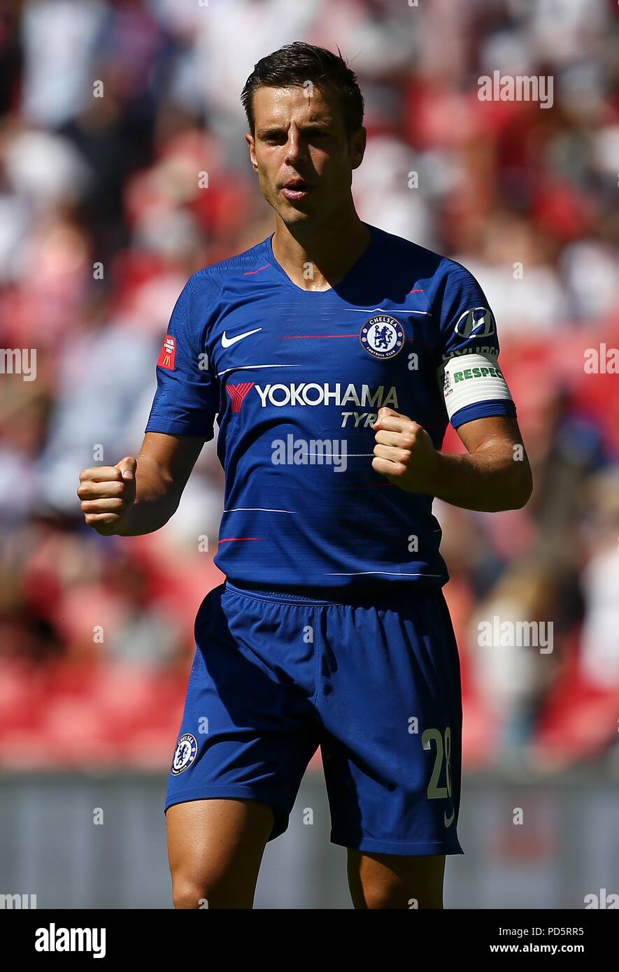 Cesar Azpilicueta von Chelsea im FA Community Shield Match zwischen Chelsea und Manchester City im Wembley Stadion in London. 05 Aug 2018 Stockfoto
