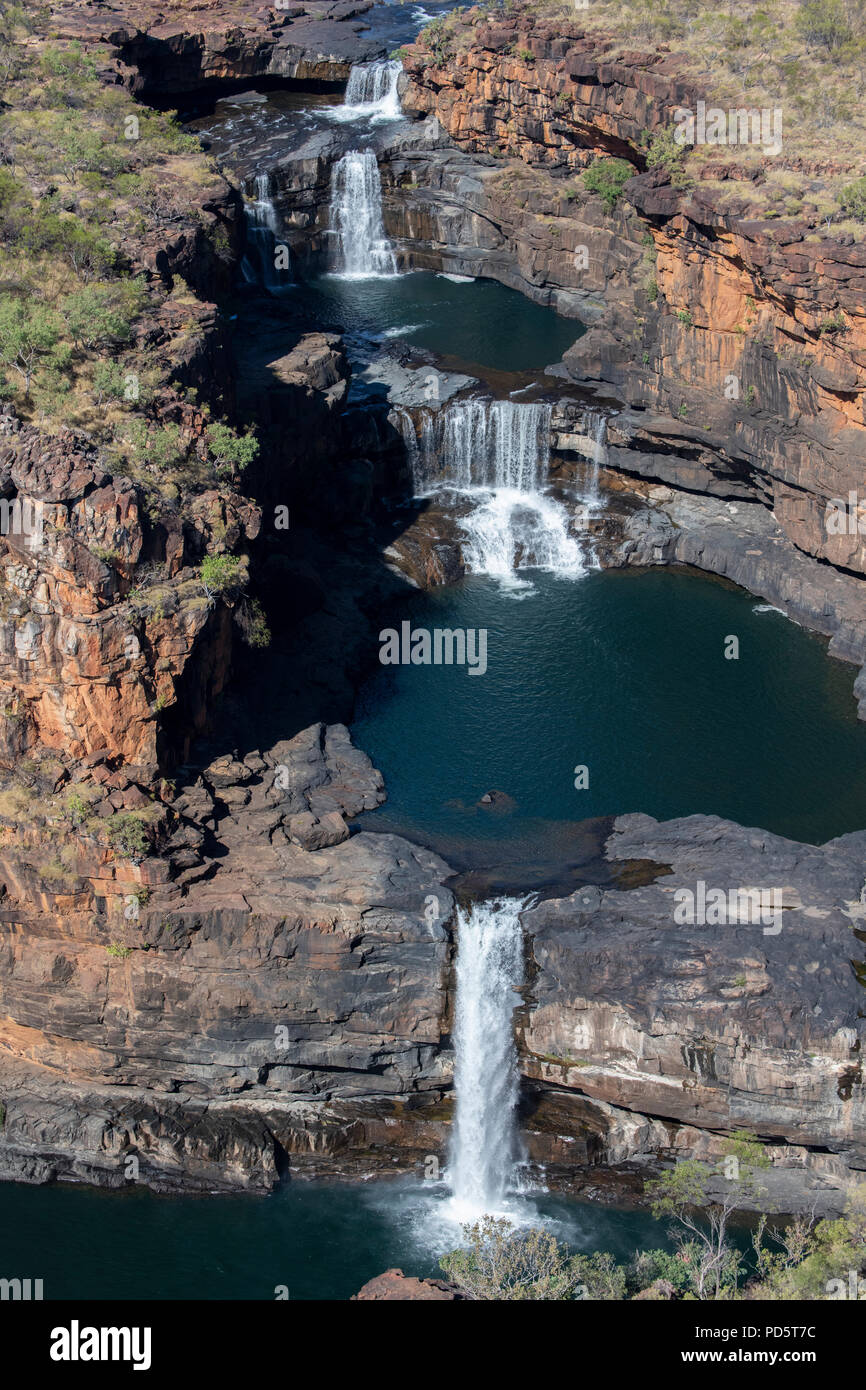 Australien, Westaustralien, Kimberley, Hunter River Region. Mitchell River National Park, areial Blick auf den Mitchell Falls. Stockfoto