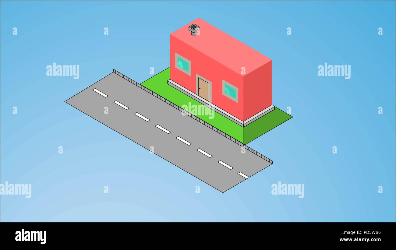 Wenig isometrische Haus mit Schatten auf türkis-blauen Hintergrund. Immobilien, Miete und Home Konzept. EPS8 Vector Illustration, keine Transparenz. Stock Vektor