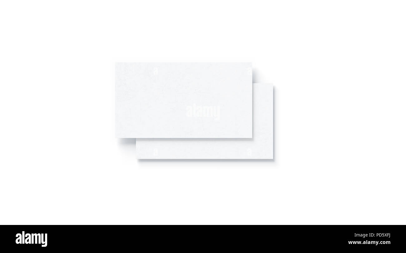 Leere weiße zwei horizontale Visitenkarten mock up, isoliert, 3D-Rendering. Leere namecard auf jedem anderen Mockup, Ansicht von oben. Aufruf papersheet Vorlage für Unternehmen Name, Telefonnummer, e-Mail-Adresse. Stockfoto