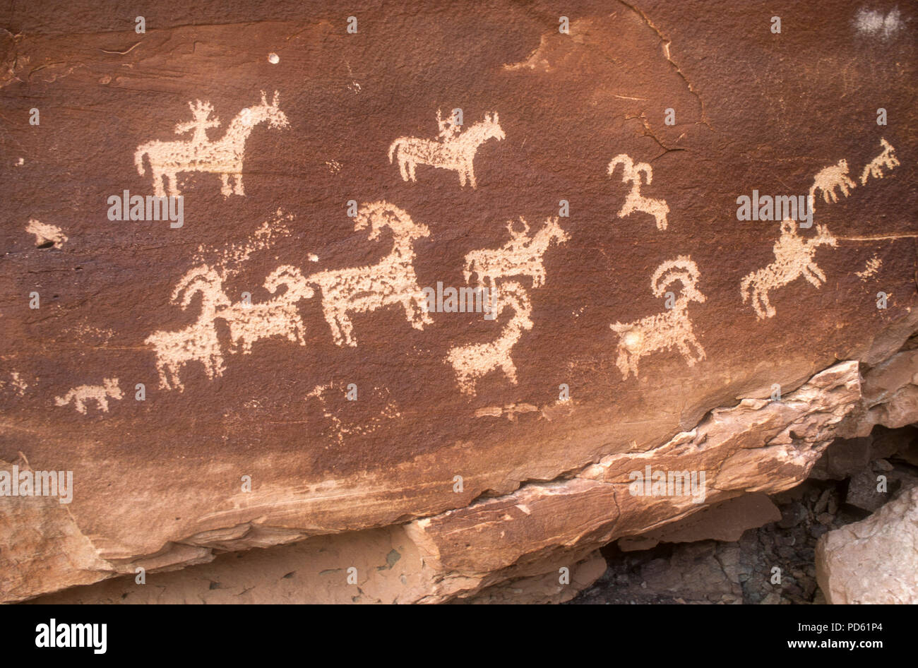 Nordamerika ; Vereinigte Staaten ;; Moab, Utah Arches National Park; Wüste; Landschaften; Native American Art; Petroglyph; Stockfoto