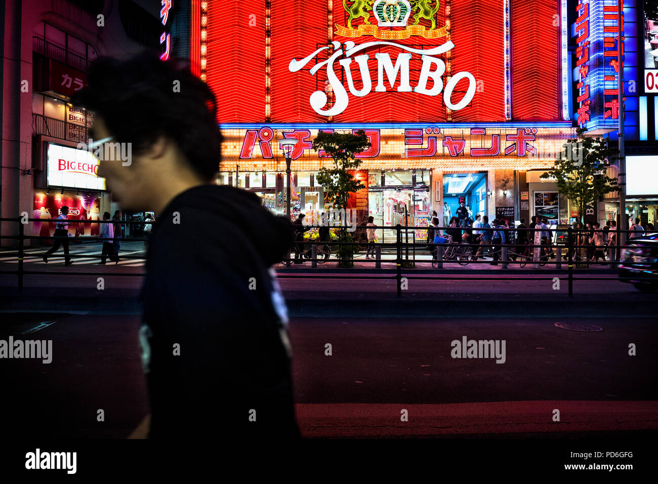 Japan, Insel Honshu, Kanto, Tokio, durch die Straßen in der Nacht im Stadtteil Shinjuku. Stockfoto