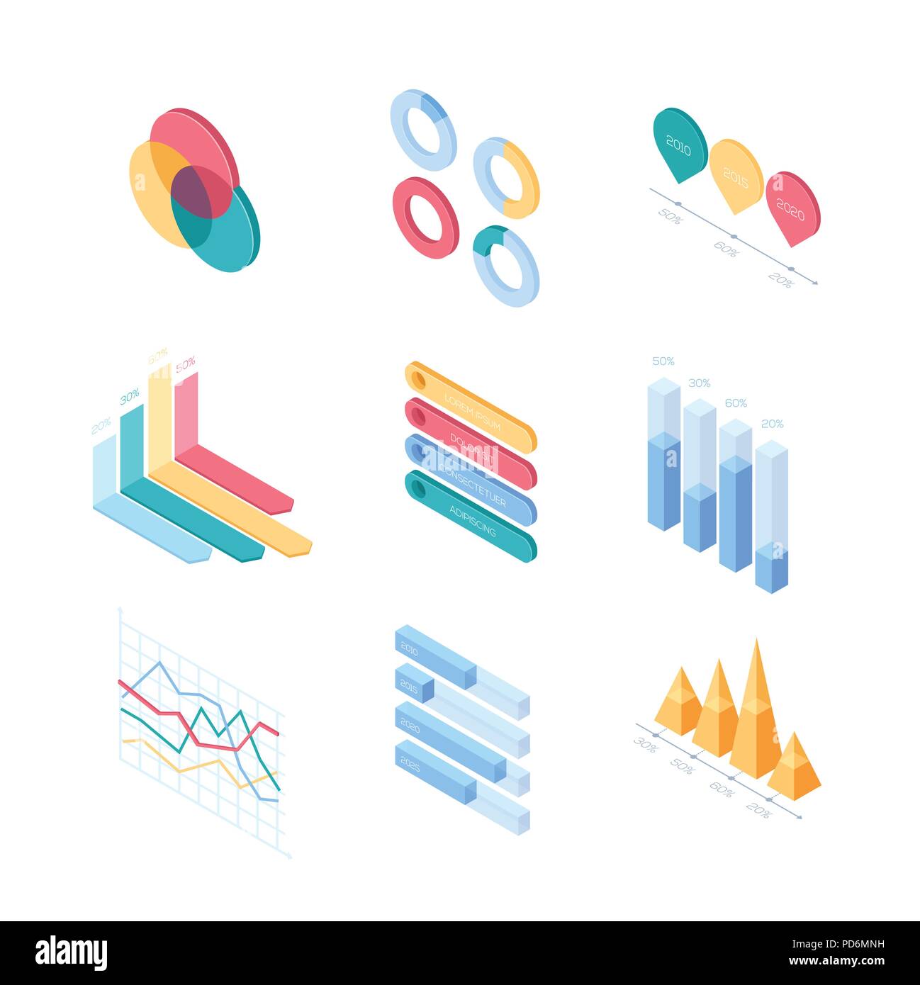 Infografik Charts und Schaubilder: moderne Vektor isometrische Elemente Stock Vektor