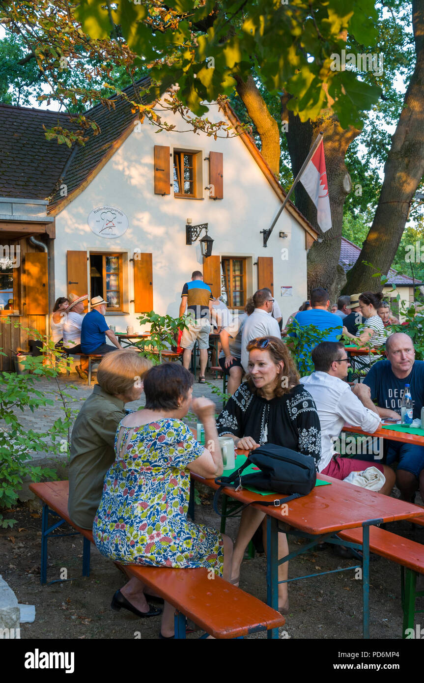 Petersbecks Bierkeller und garten Höchstadt, Franken, Bayern, Deutschland, Stockfoto