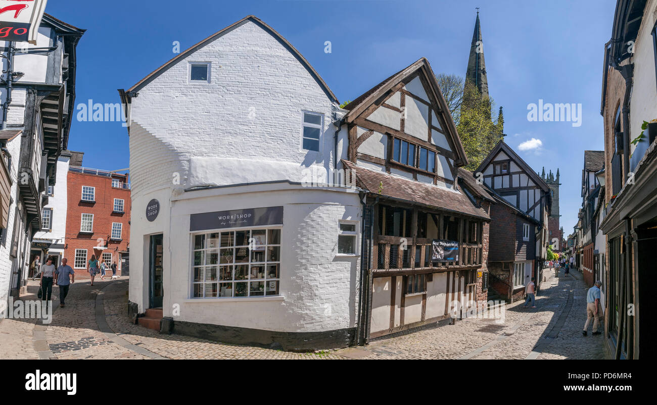 Fish Street Shrewsbury Tudor Gebäude. Stockfoto