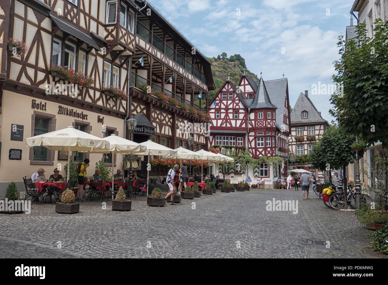 Marktplatz der Stadt Bacharach am Rhein, Rheinland-Pfalz, Deutschland, Europa Stockfoto