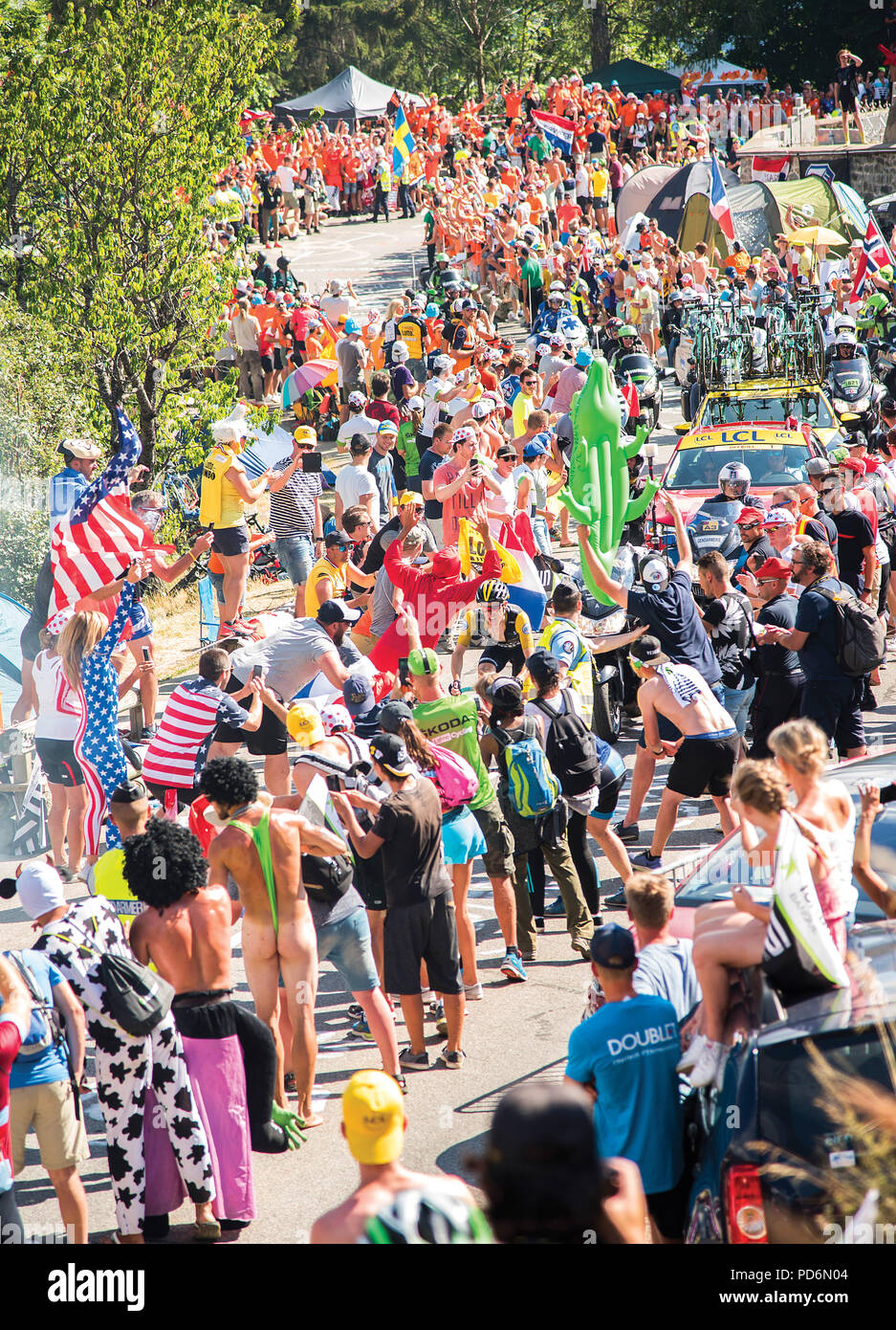 Chaos - und Steven Steven Kruijswijk - Niederländische Ecke, Alpe d'Huez Tour de France 2018 Stockfoto
