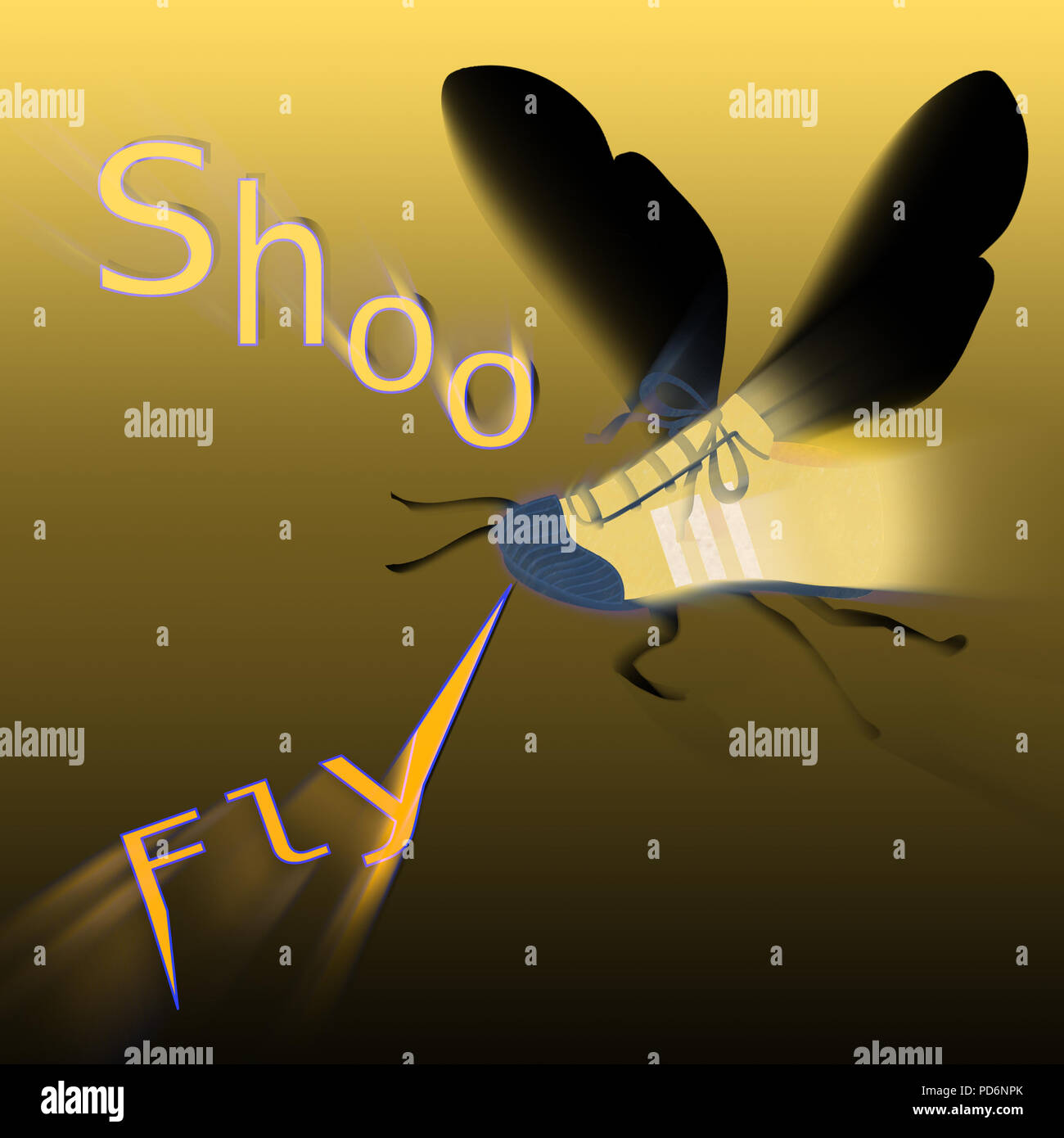 Ein Konzept, das Stück wo hoo ist der alte Begriff fly' dargestellt wird von einem Schuh fliegen Stockfoto