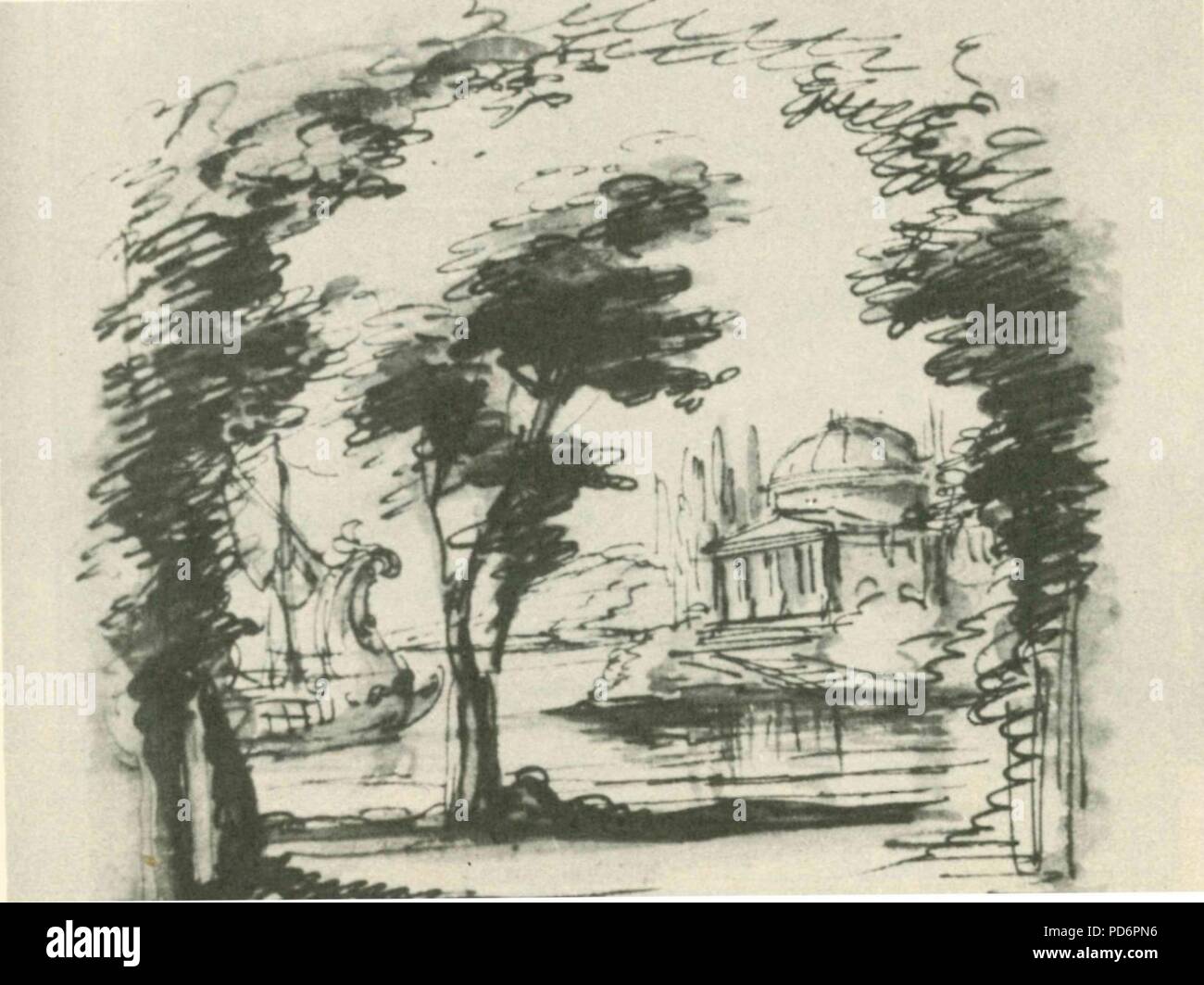 Amor d'un Ombra - Akt I (Evtl. von Domenico Scarlatti) Bühnenbild von Filippo Juvarra. Stockfoto