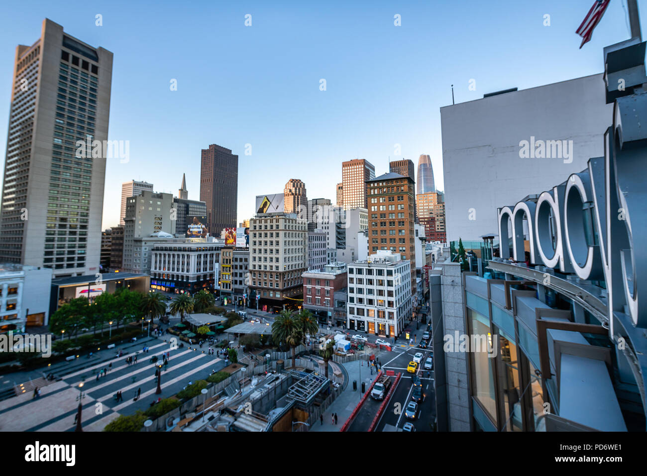 Luftbild des Union Square in San Francisco Stockfoto