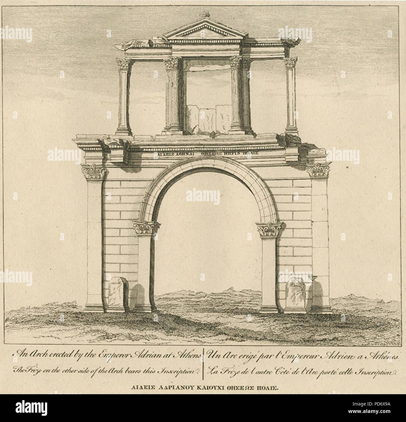 Ein Bogen, der vom Kaiser Adrian errichtet in Athen - Dalton Richard - 1751. Stockfoto