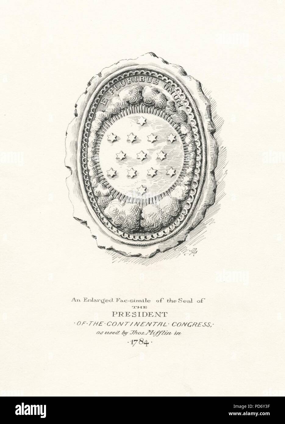 Eine erweiterte fac-simile der Dichtung des Präsidenten des Continental Congress wie Thomas Mifflin 1784 verwendet Stockfoto