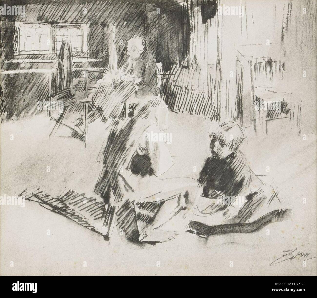 Anders Zorn - Interiör 1890. Stockfoto