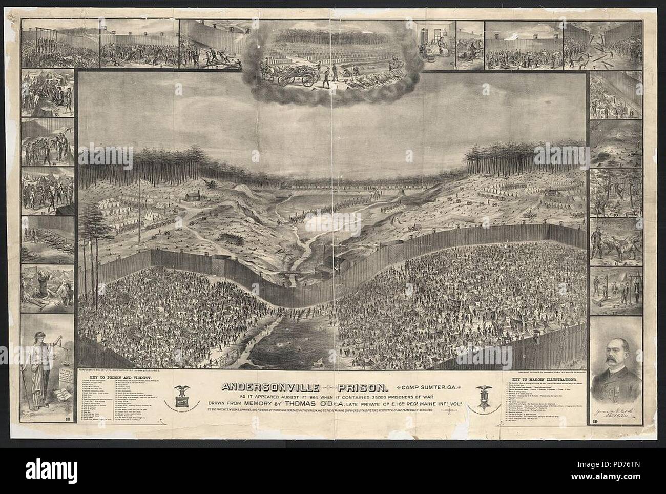 Andersonville Gefängnis, Camp Sumter, Ga, wie es schien, vom 1. August 1864, wenn es enthielt 35.000 Kriegsgefangene - aus dem Gedächtnis von Thomas O'Dea gezeichnet, Ende private Co.E. 16. regt. Maine Stockfoto