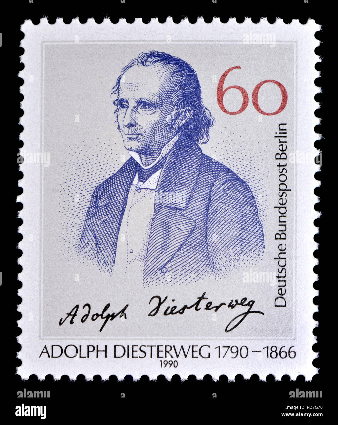 Deutschen Briefmarke (Berlin: 1990): Friedrich Adolph Wilhelm Diesterweg (1790-1866), deutscher Pädagoge und Mitkämpfer für die Säkularisierung der schoo Stockfoto