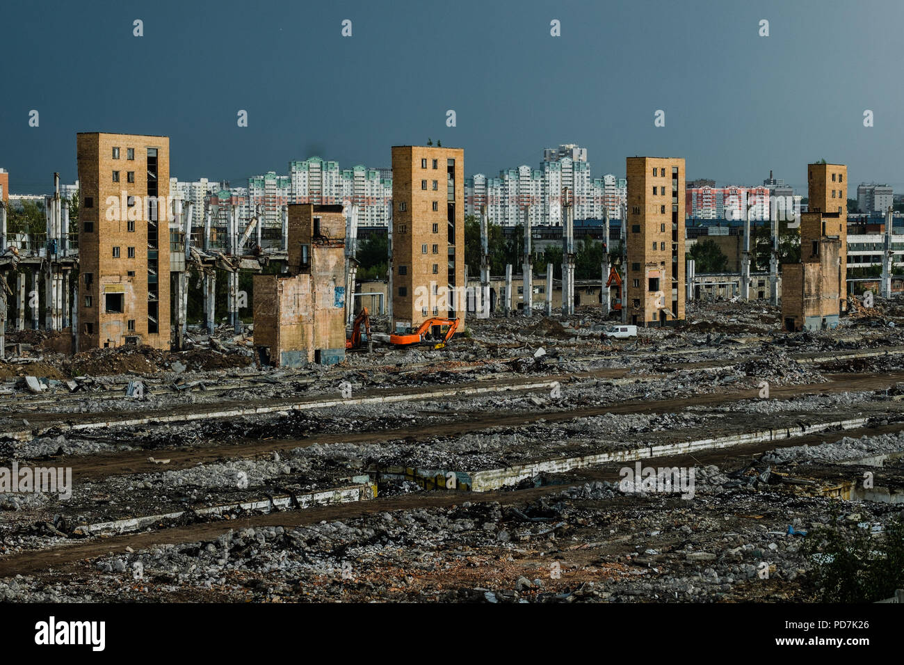 Moskau, Russland - August 5, 2018: die Ruine der ehemaligen ZIL Pflanze, die Kühlschränke und Autos produziert. Stockfoto