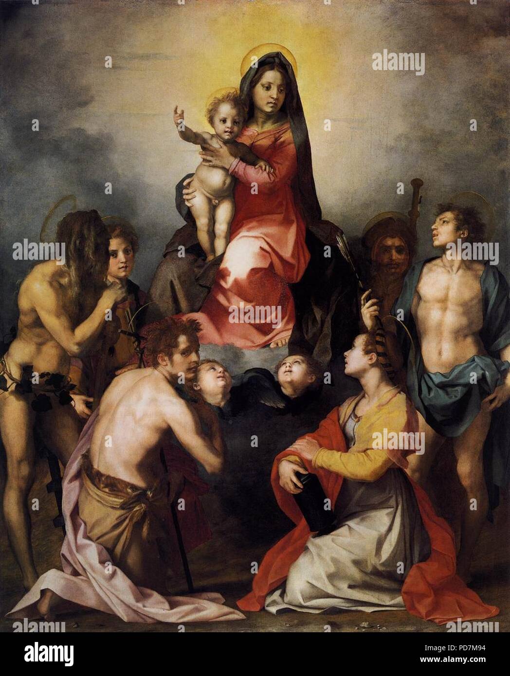 Andrea del Sarto - Jungfrau und Kind in Herrlichkeit mit sechs Heiligen - Stockfoto
