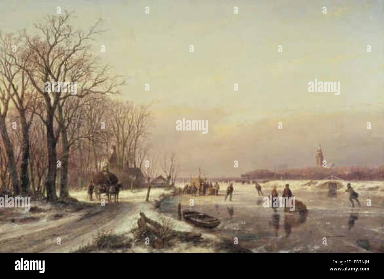 Andreas Schelfhout - winterlandschap met boerenkar en schaatsenrijders - 1781 Stockfoto