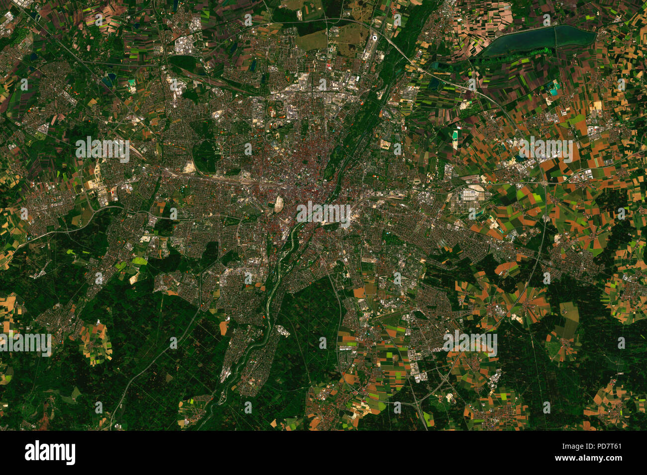 München in Bayern, Germny vom Weltraum aus gesehen - Kopernikus Sentinel data enthält der ESA geändert Stockfoto