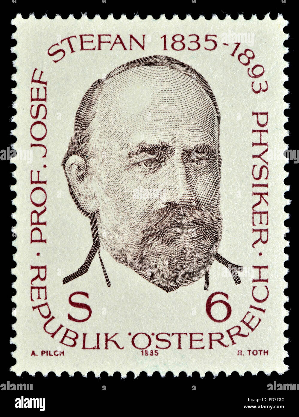Österreichische Briefmarke (1985): Josef Stefan (Slowenisch: jožef Štefan; 1835 - 1893) Kärntner slowenischen Physiker, Mathematiker und Dichter der Österreich Stockfoto