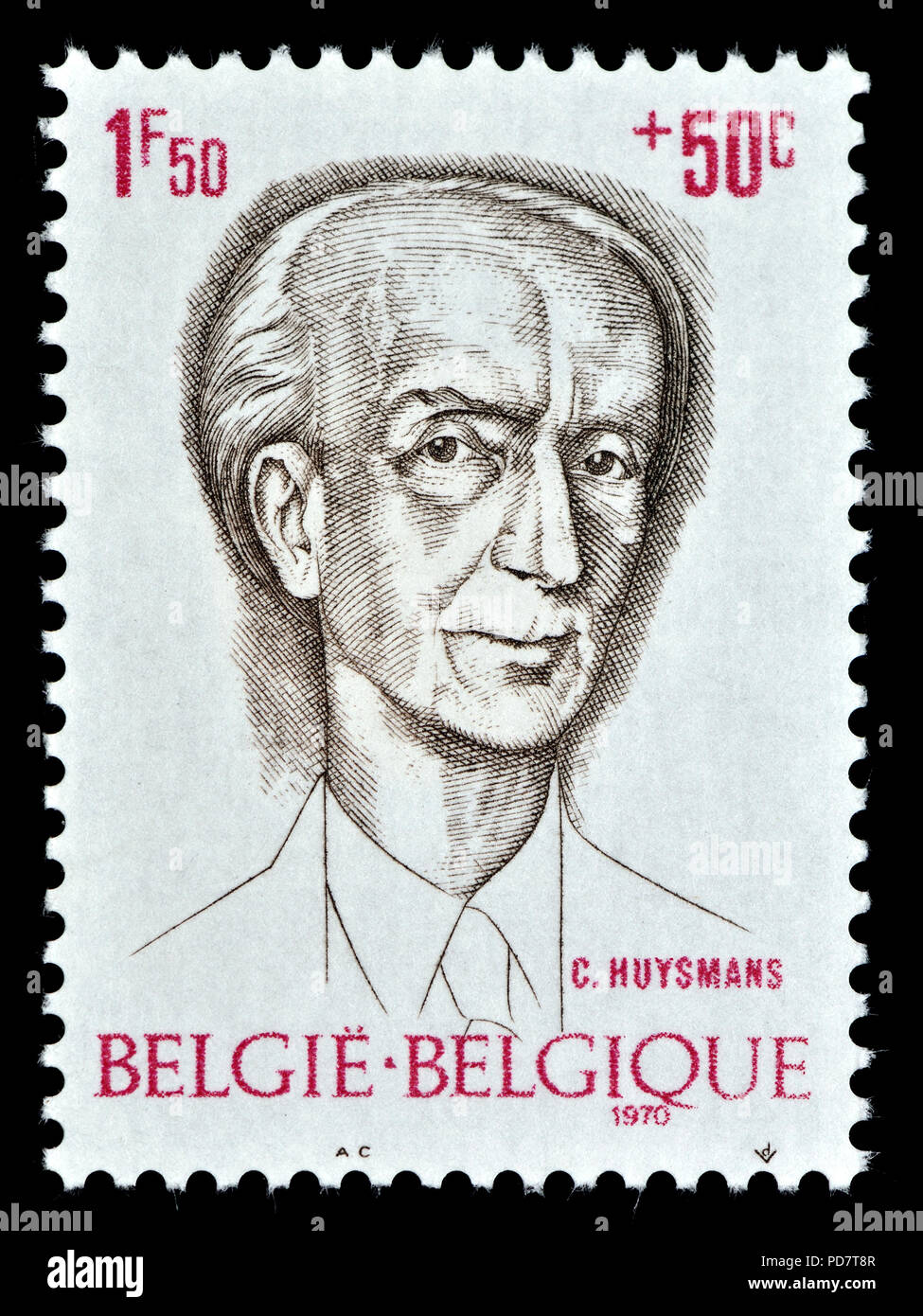 Belgische Briefmarke (1970): charles-marie-Georges Huysmans (1848-1907) französischer Schriftsteller und Kunstkritiker, die seine Arbeiten als Joris-K veröffentlicht. Stockfoto