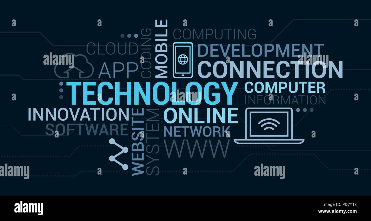 Es Technologie, Entwicklung und Netzwerke tag cloud Stock Vektor
