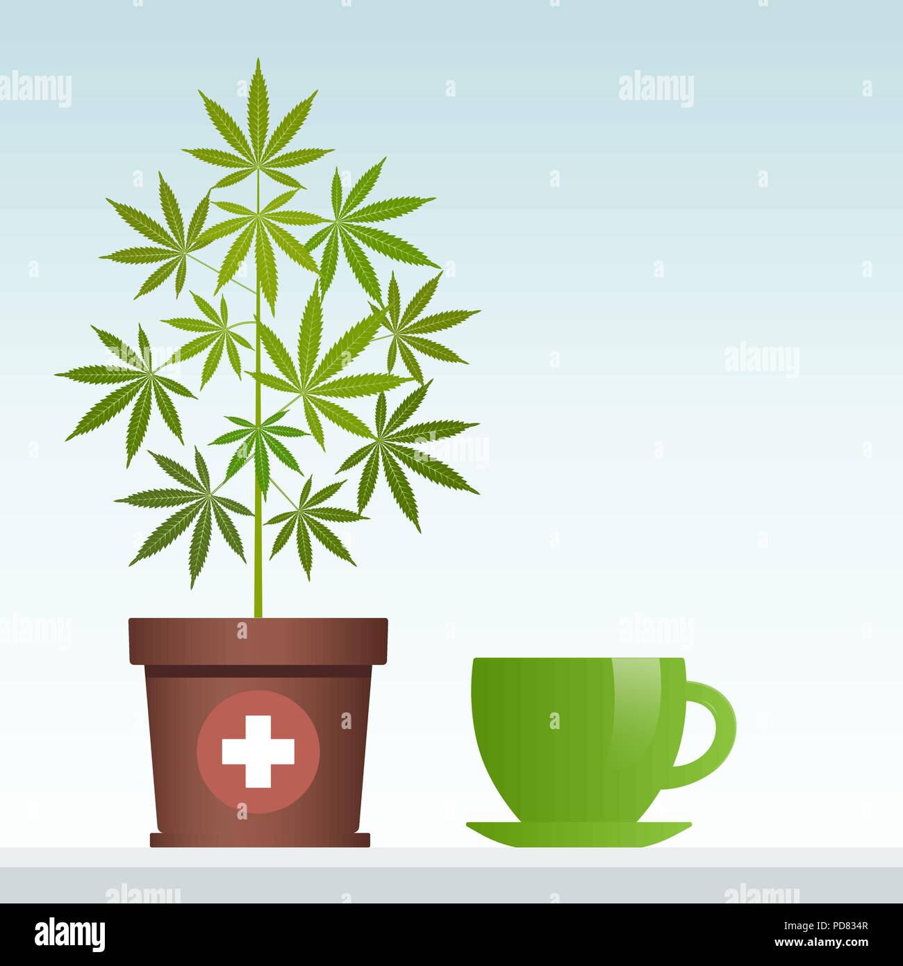 Cannabis Kräutertee und Marihuana Pflanze. Isolierte Vector Illustration. Stock Vektor