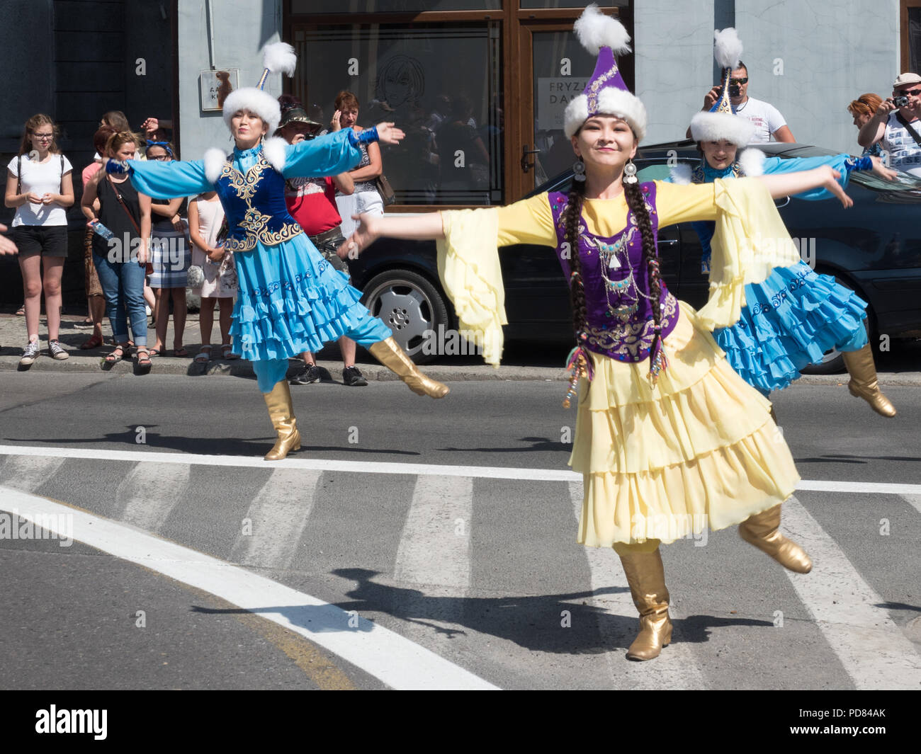 Die 55 Beskiden Highlanders "Woche der Kultur 29.07 - 06.08.2018. Eine Parade durch die Straßen von Żywiec in Polen 04.08.2018 Stockfoto