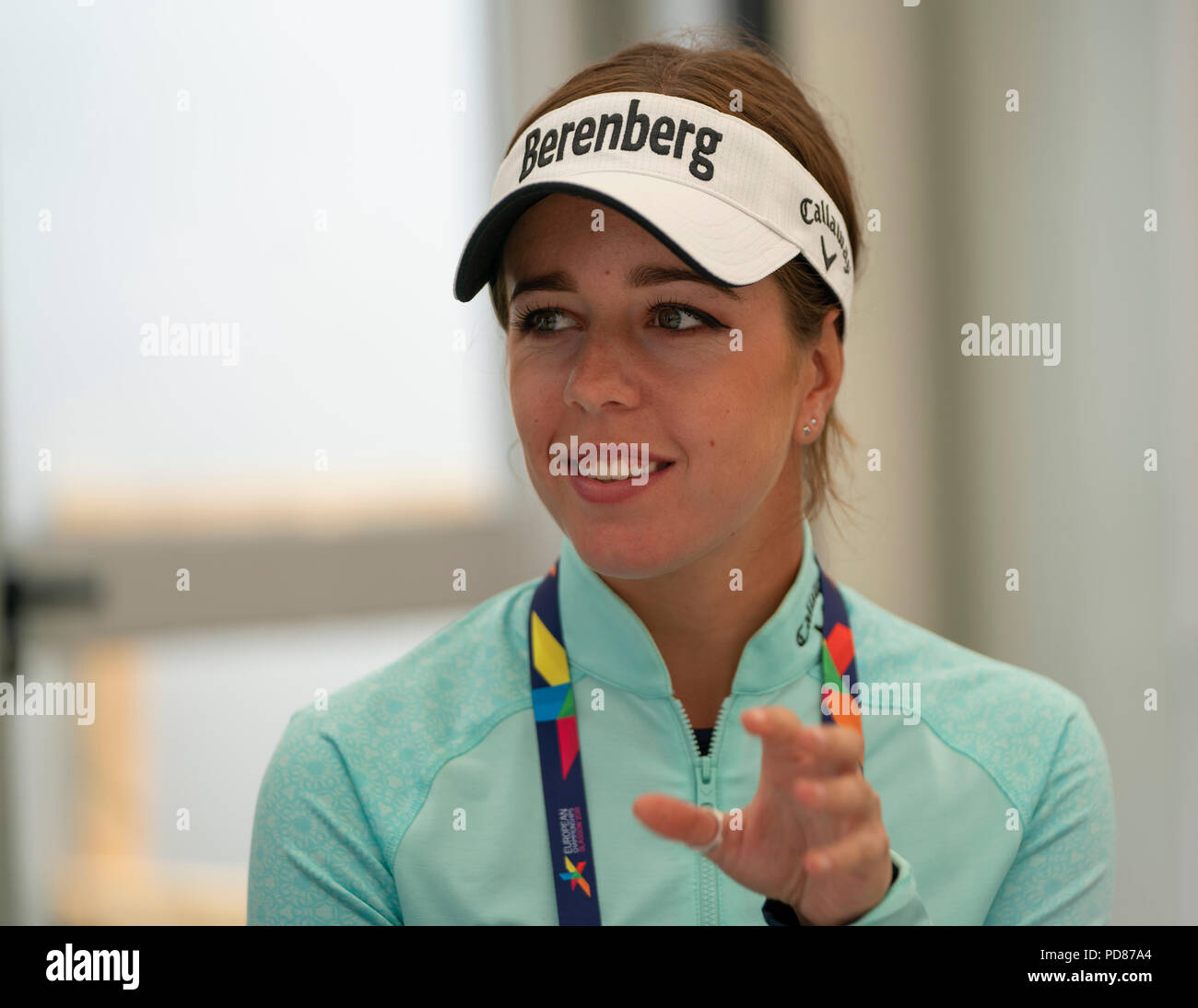 Gleneagles, Schottland, Großbritannien; 7. August, 2018. Ladies British Open Champion 2018 Georgien Halle gibt eine Pressekonferenz in Gleneagles Golf vor konkurrierenden für Großbritannien in der Europameisterschaft 2018. Sie ist mit Laura Davies Credit: Iain Masterton/Alamy Leben Nachrichten gekoppelt Stockfoto