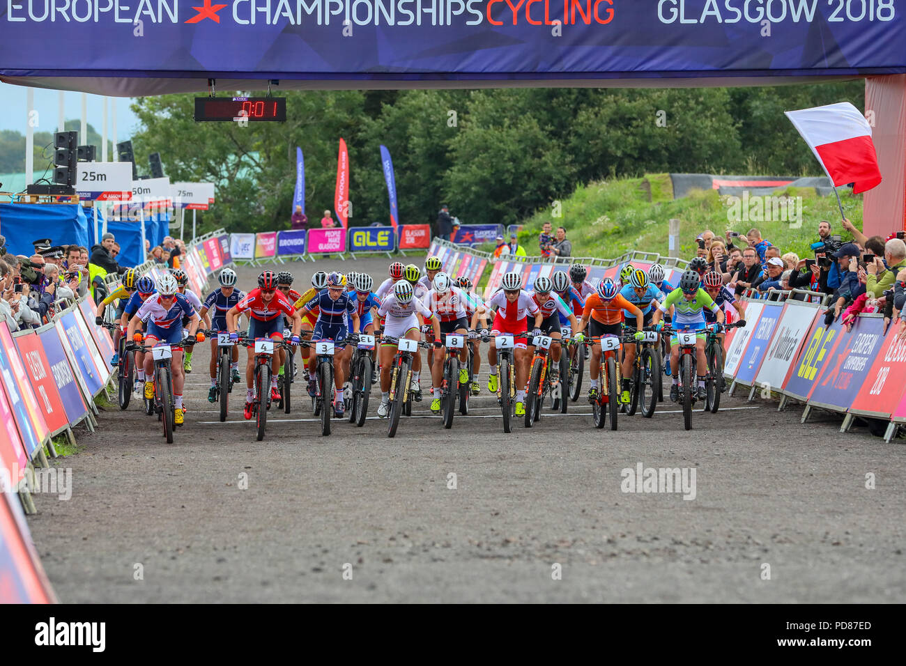 Glasgow, UK. 7. August 2018. Die Europäische Meisterschaft 2018 Cross Country (Frauen) über Cathkin Braes auf der Südseite von Glasgow gehalten wurde über 5 Runden mit insgesamt 28,0 km/17,3 km von Jolanda NEFF (SUI) gegen ein Feld von 32 internationalen Reiter gewonnen. Credit: Findlay/Alamy leben Nachrichten Stockfoto