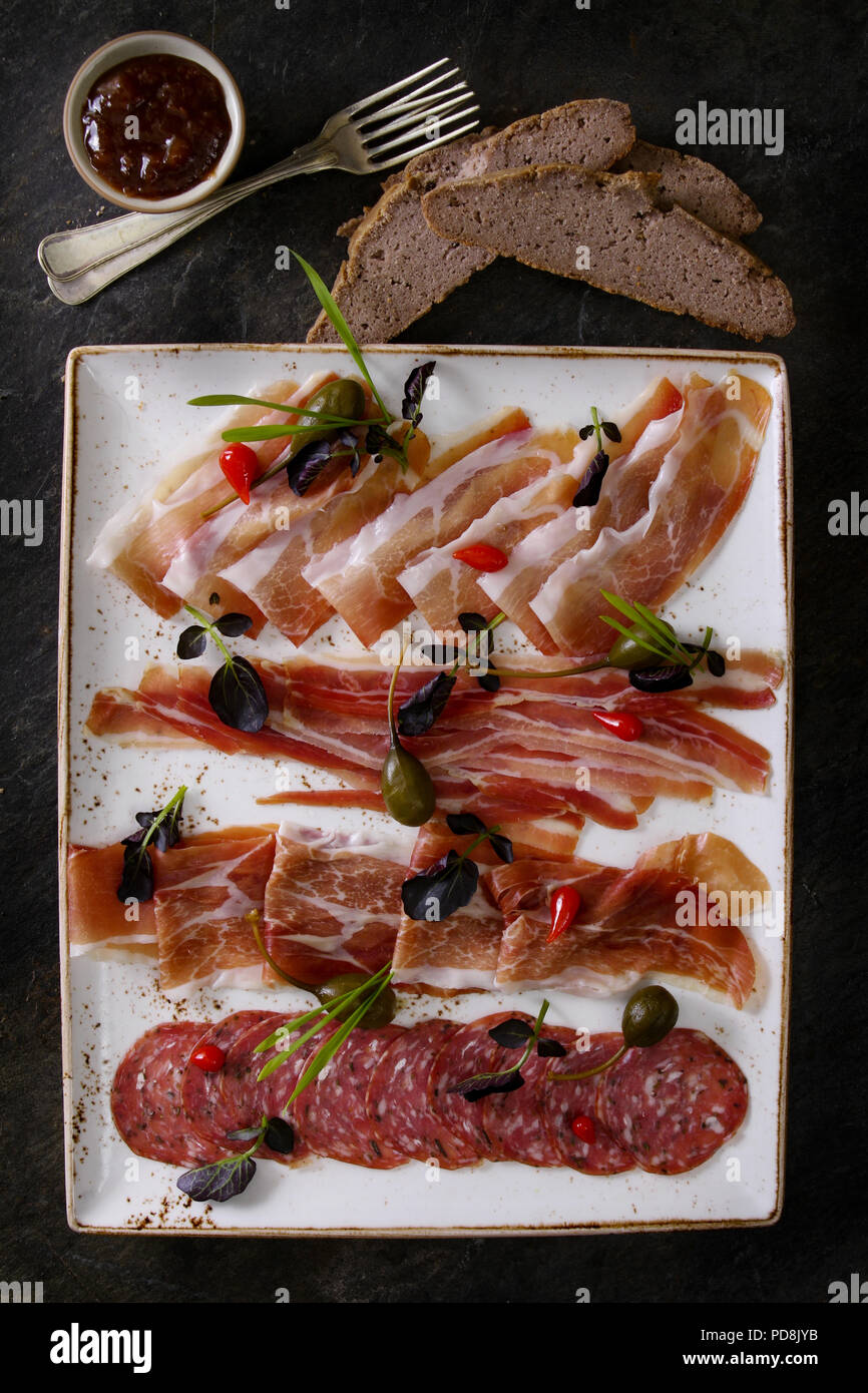 Gesunde finger food antipasta Tapas Auswahl Stockfoto