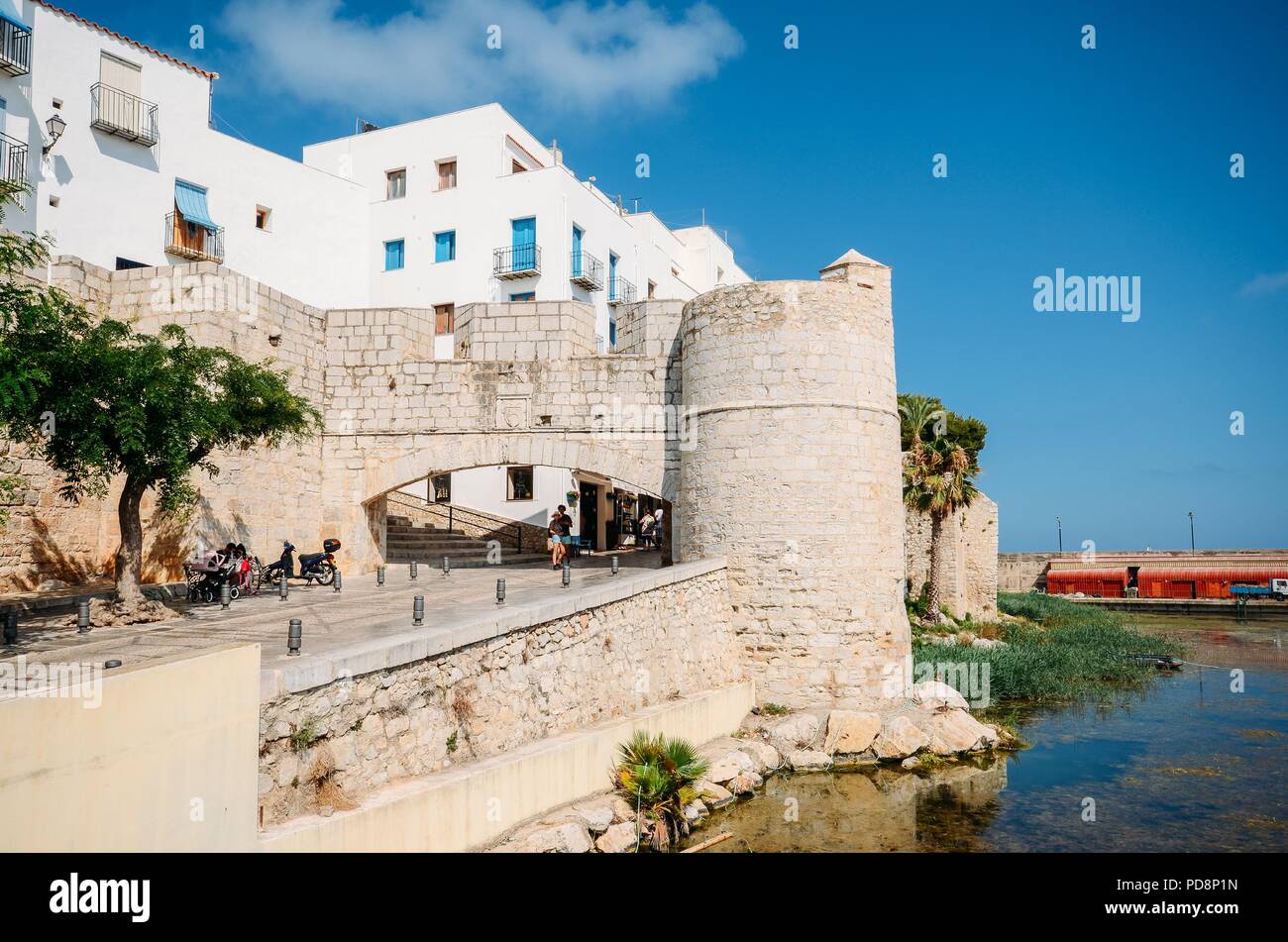 Defensive Bastion in Peniscola, Castellon, Spanien, eine Zitadelle aus dem 13. Jahrhundert Stockfoto