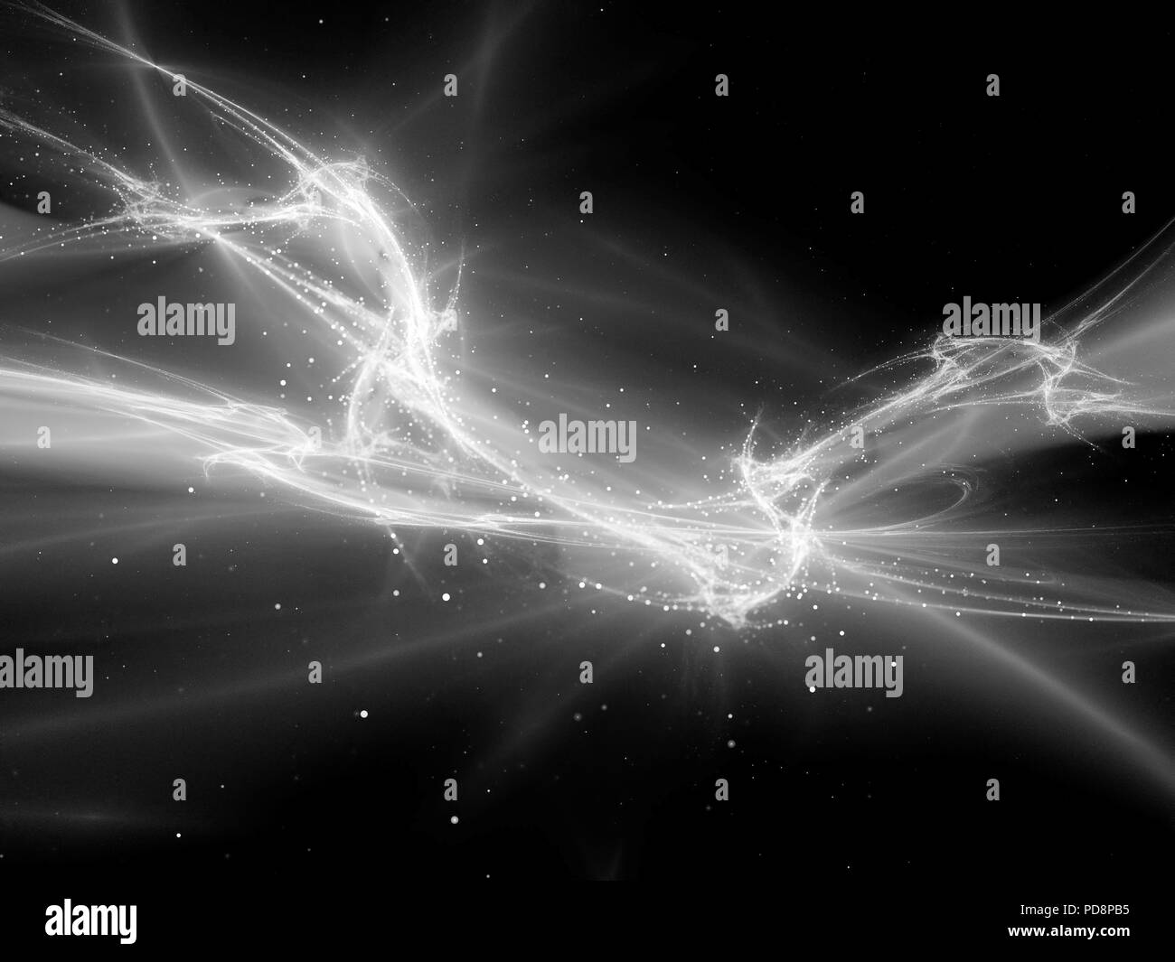 Magisch leuchtende Kurven mit Teilchen im Weltraum, computer-generierte Zusammenfassung Hintergrund Stockfoto