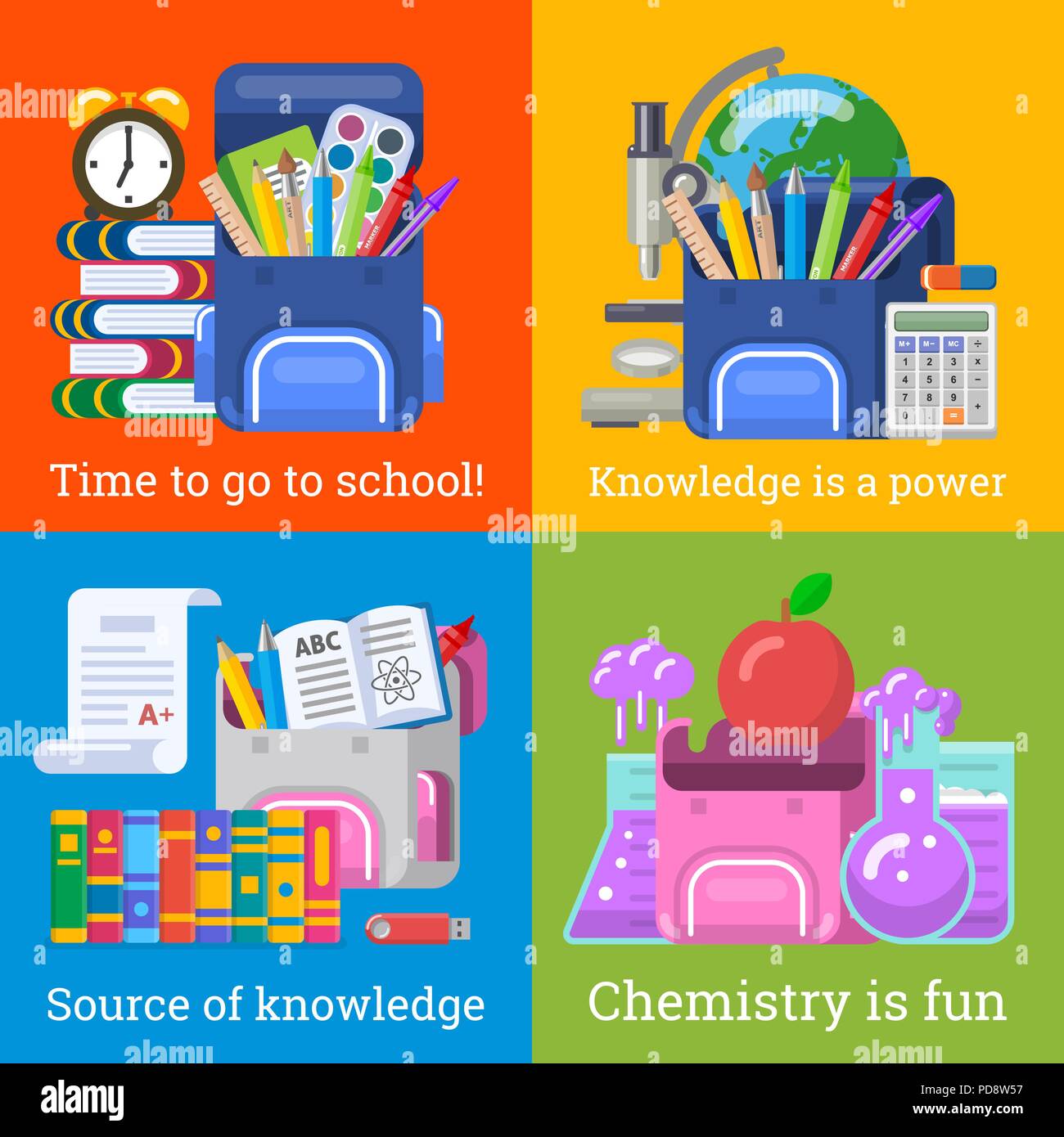 Vier schöne Schule Banner für Bildung design Stock Vektor