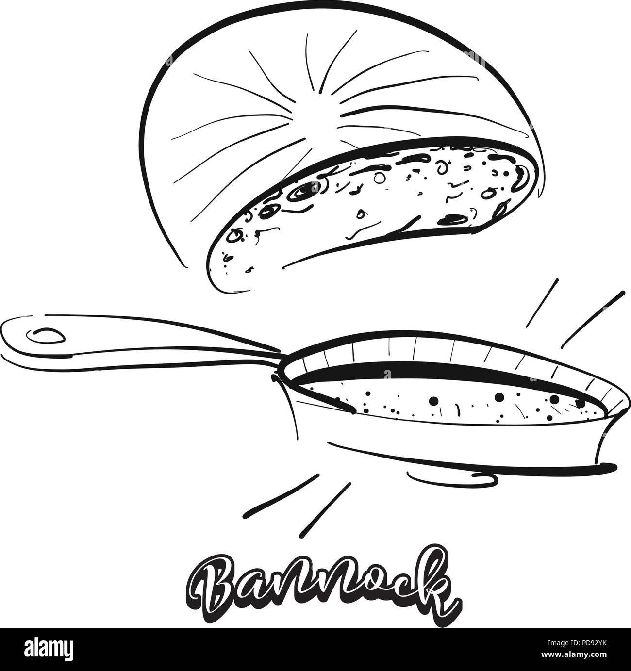 Hand gezeichnete Skizze von Bannock Brot. Vektor Zeichnung von Fladenbrot Essen, in der Regel in Großbritannien, Schottland bekannt. Brot Abbildung Serie. Stock Vektor
