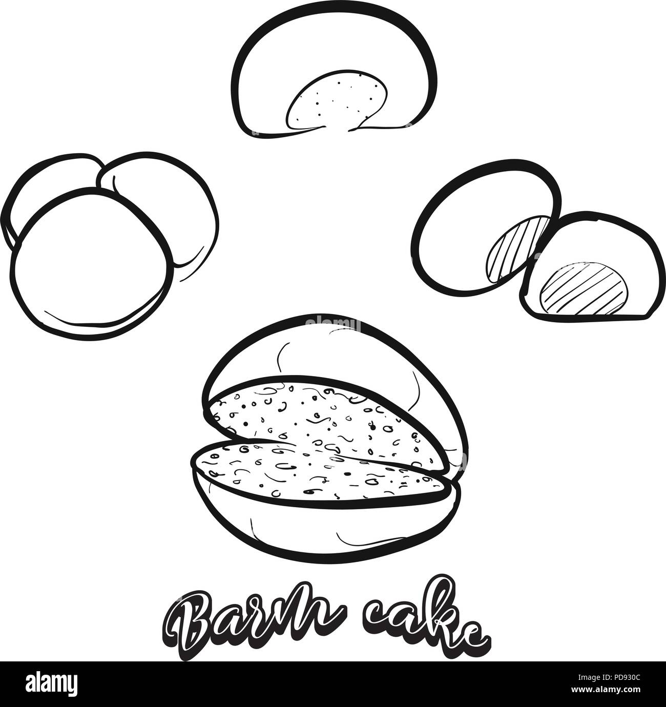 Hand gezeichnete Skizze der Barm Kuchen Brot. Vektor Zeichnung von Hefe Brot essen, in der Regel in Lancashire bekannt. Brot Abbildung Serie. Stock Vektor