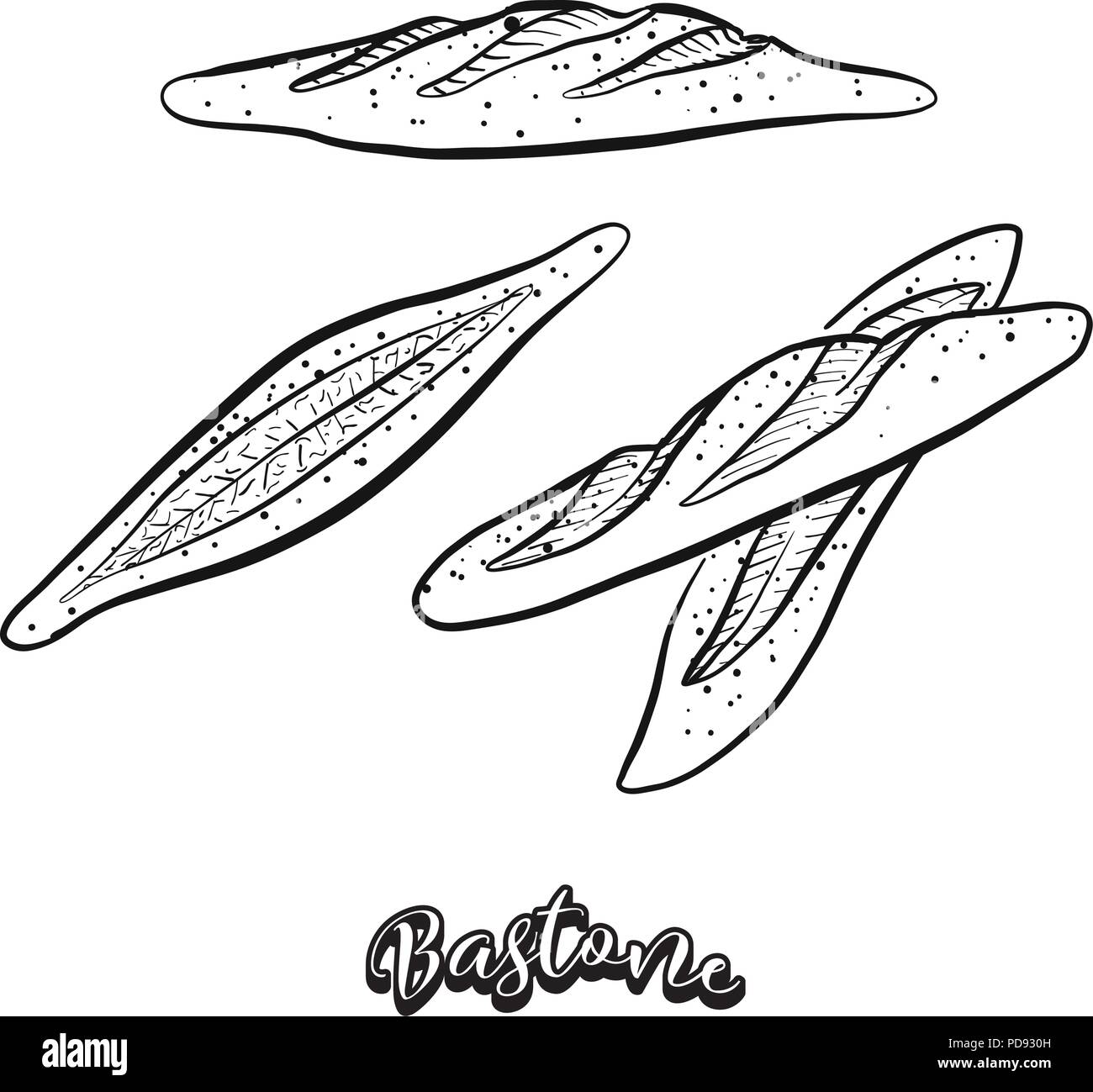 Hand gezeichnete Skizze von bastone Brot. Vektor Zeichnung von Hefe Brot essen, in der Regel in Italien bekannt. Brot Abbildung Serie. Stock Vektor