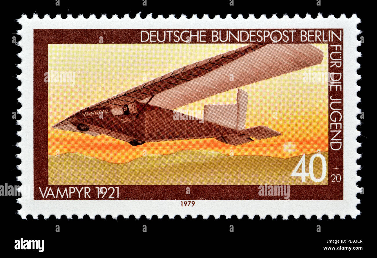 Deutschen Briefmarke (Berlin: 1979): Hannover H 1 "Vampyr" Schirm (1921), entworfen von Georg Madelung für die 1921 Rhön Segelfliegen Wettbewerb Stockfoto