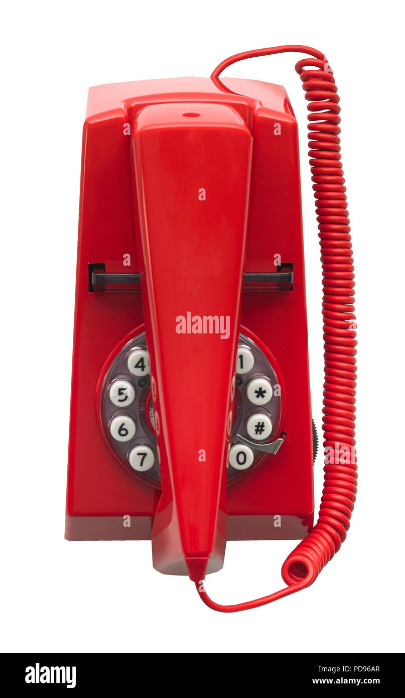 Roter Telefonhörer im Retro-Design Stockfoto